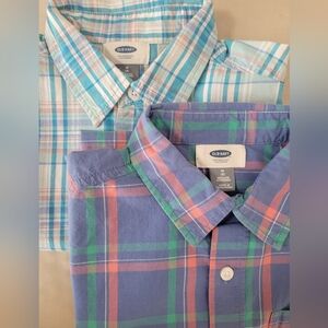 Old Navy Boy's Plaid Shirts - Lot of 2, Blue and Green Size M (8) Excellent Cond
